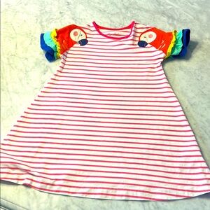Adorable Mini Boden pink and white striped parrot tunic dress